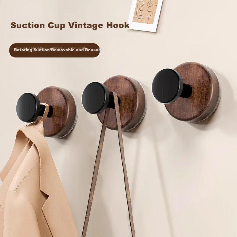 Bahainiao Vintage Suction Cup Hooks, 6 Pack, No Drilling Required, Heavy-Duty, for Entryway, Hanging Keys, Bathroom Towel Hanger 6