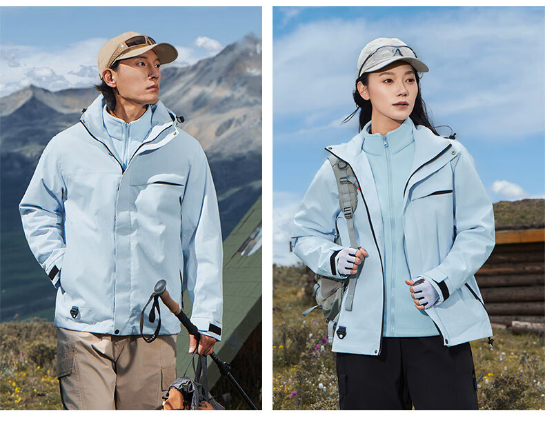 JEEP SPIRIT Men's and Women's Outdoor 3-in-1 Waterproof Windproof Mountaineering Jacket Couple's Dark Night Blue XS 21