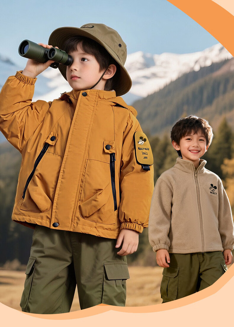 Disney Kids Winter New Boys' Three-in-One Waterproof and Windproof Two-Piece Comfortable Warm Jacket Red 110 1
