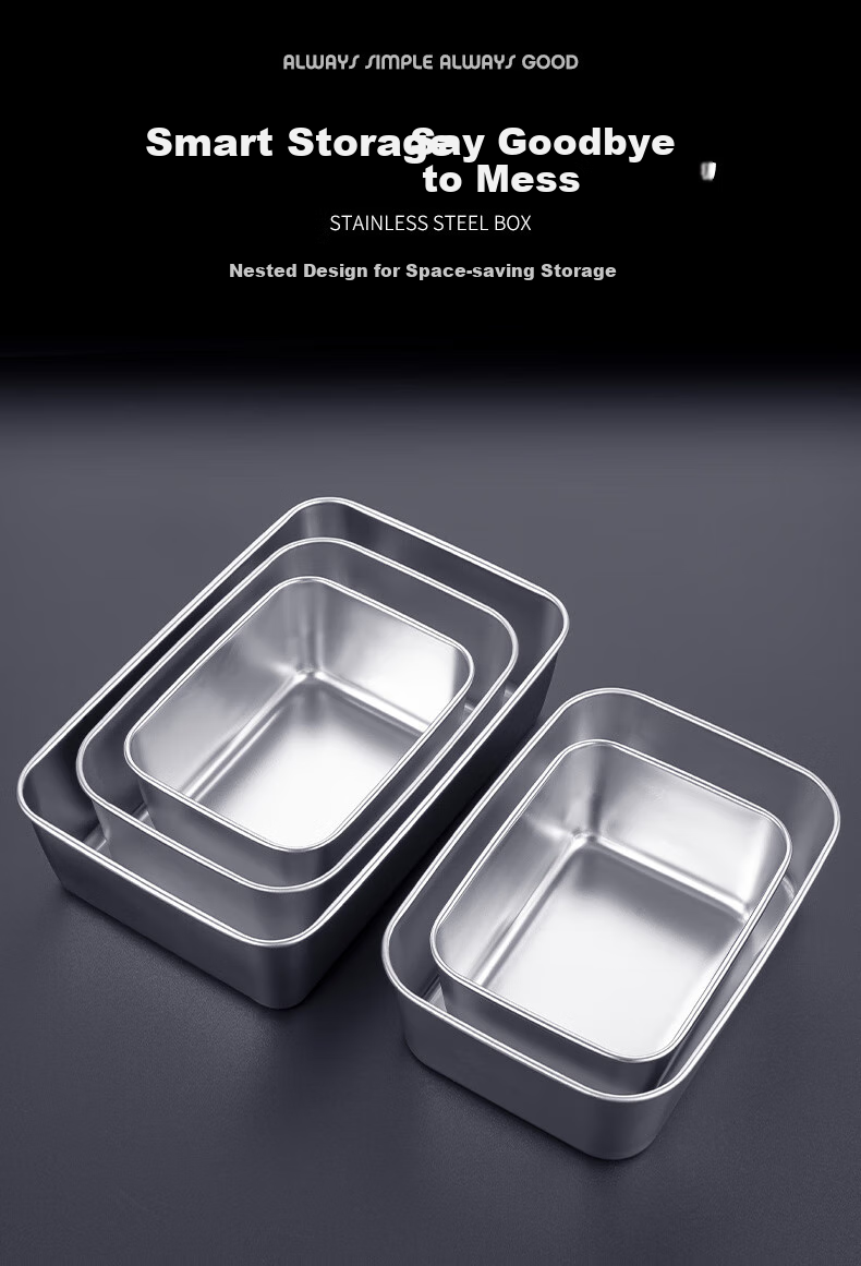 Jinyaoshi Stainless Steel Food Storage Containers, Meal Prep Boxes, Portion Containers, Refrigerator Storage Boxes, 3-Piece Set, Small Size with Lids, GK-PC650 6
