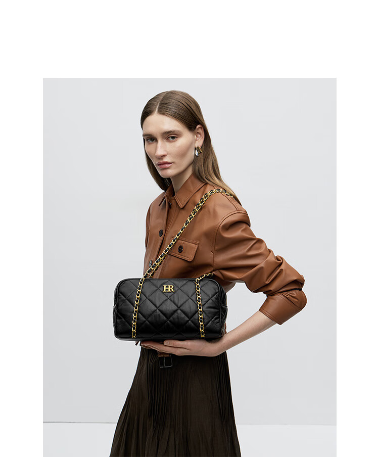 HR Women's Handbag, Simple Diamond Pattern Chain Bag, Underarm Bag, Top-Grain Leather Shoulder Bag, Birthday Gift for Wome 2