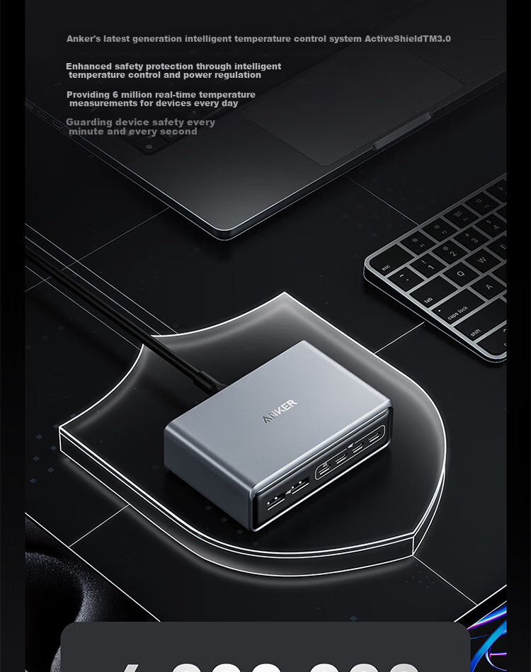ANKE Prime200W Desktop Charging Station [Recommended by Tim from Storm Video], GaN Fast Charging Multi-Port Charger, Type-C 100W Socket Compatible with Apple 17/18 10