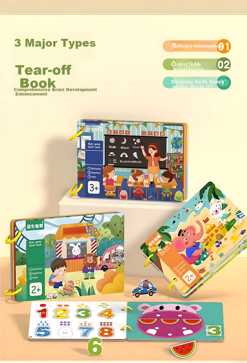 Danmiqi Children's Early Education Magic Tape Toy, Quiet Book, Tear-Off Sticker, Enlightenment Cognitive Game Book, Baby Birthday Gift 8