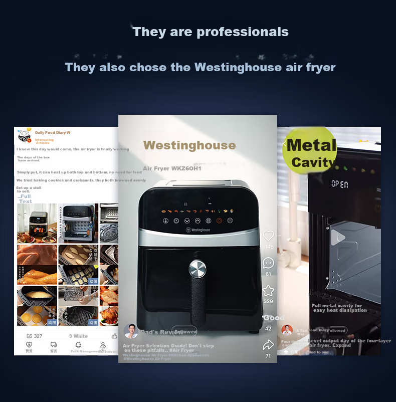 Westinghouse Visual Air Fryer, 6-Liter Large Capacity, Metal Inner Cavity, Multifunctional Oven, No-Flip Frying Pan, WKZ60H10 6
