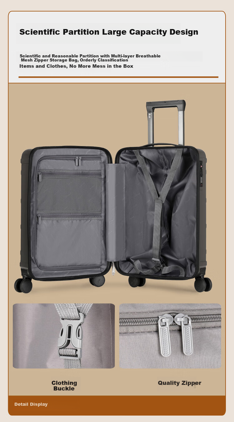 JEVI Large Capacity Suitcase for Men And Women, Quiet Wheels, 20-Inch Durable Travel Luggage with Password Lock And Leather Trim 6