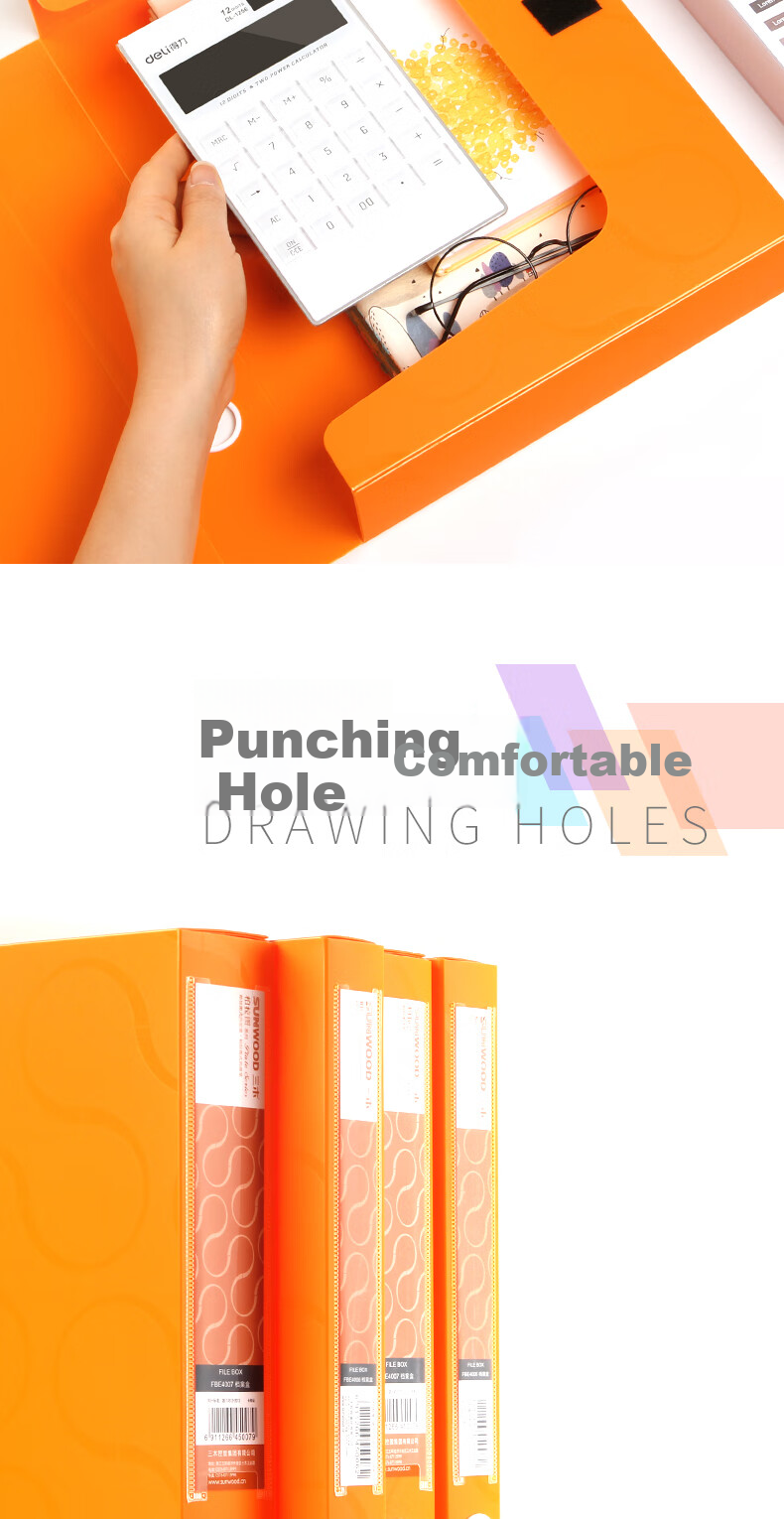 SUNWOOD Plato Series Color File Box/document Box/folder storage Box/categorization Document Box, A4/55mm, Orange, FBE4007 6