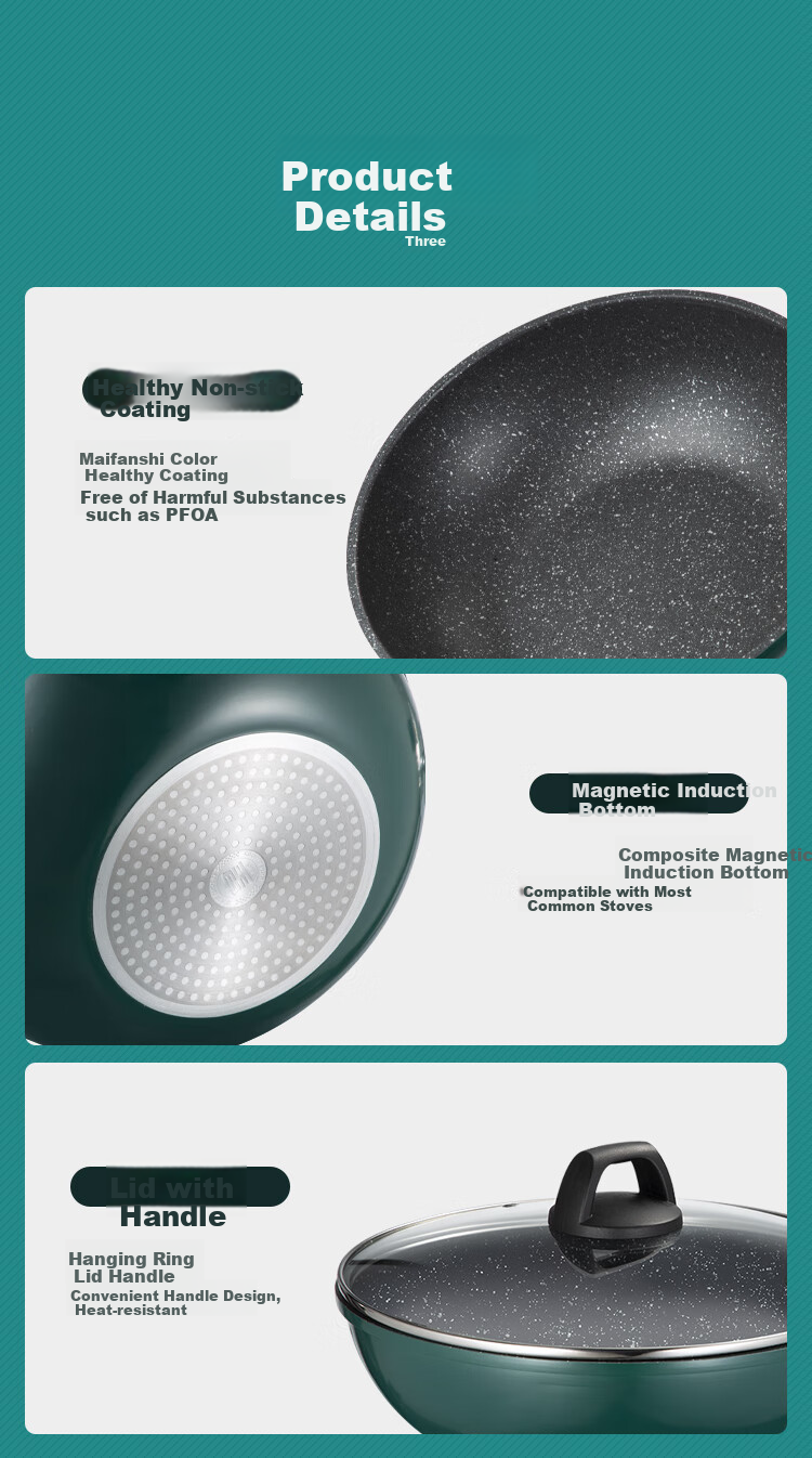 COOKER KING Cookware Set Non-Stick Wok And Frying Pan Two-Piece Set Easy-Clean Compatible with Induction Cooker Green Pot BG01TZ 11