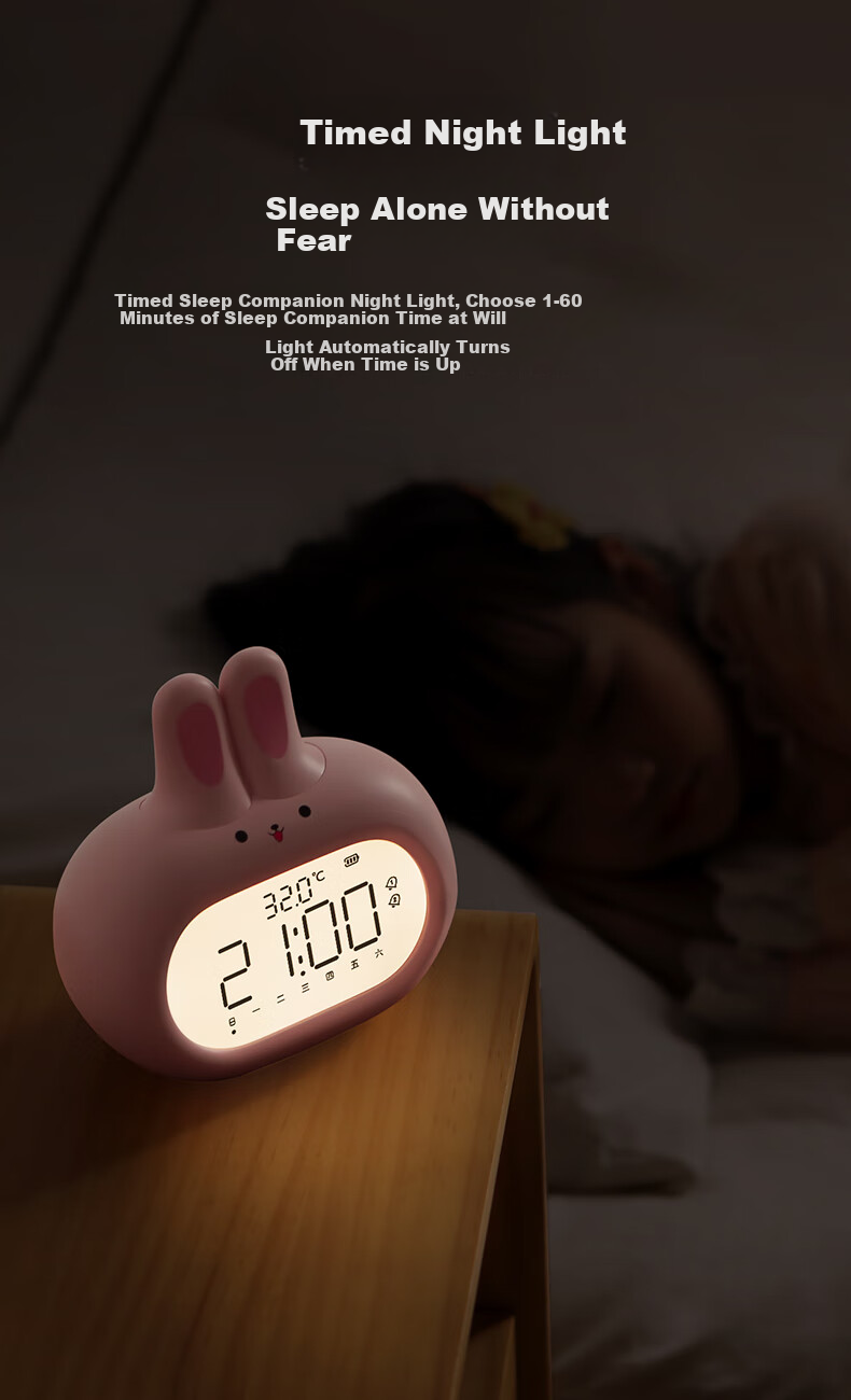 Compas Electronic Alarm Clock Wake-Up Device, Children's Holiday Gift Cartoon Digital Clock Cute Rabbit Alarm, Mint Green Back-To Seaso 8