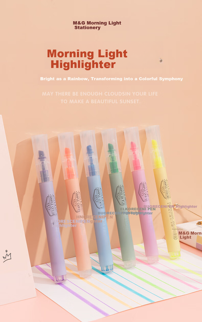 M&G Stationery Highlighters for Primary School Students And Office Use, Colorful Marking Pens for Back-To Journaling And Note-Taking, 6 Colors Single-Tip 6 Pcs AHMT3702 for Exam Practice And Testing 1