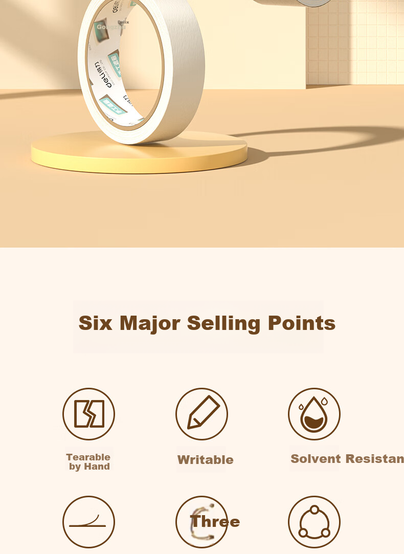 Deli Masking Tape 36mm*20y*145μm for Art And Craft Color Separation, Renovation Masking, Painting Protection, Seamless Sticker, Study Supplies, 1 Roll, 30672 2