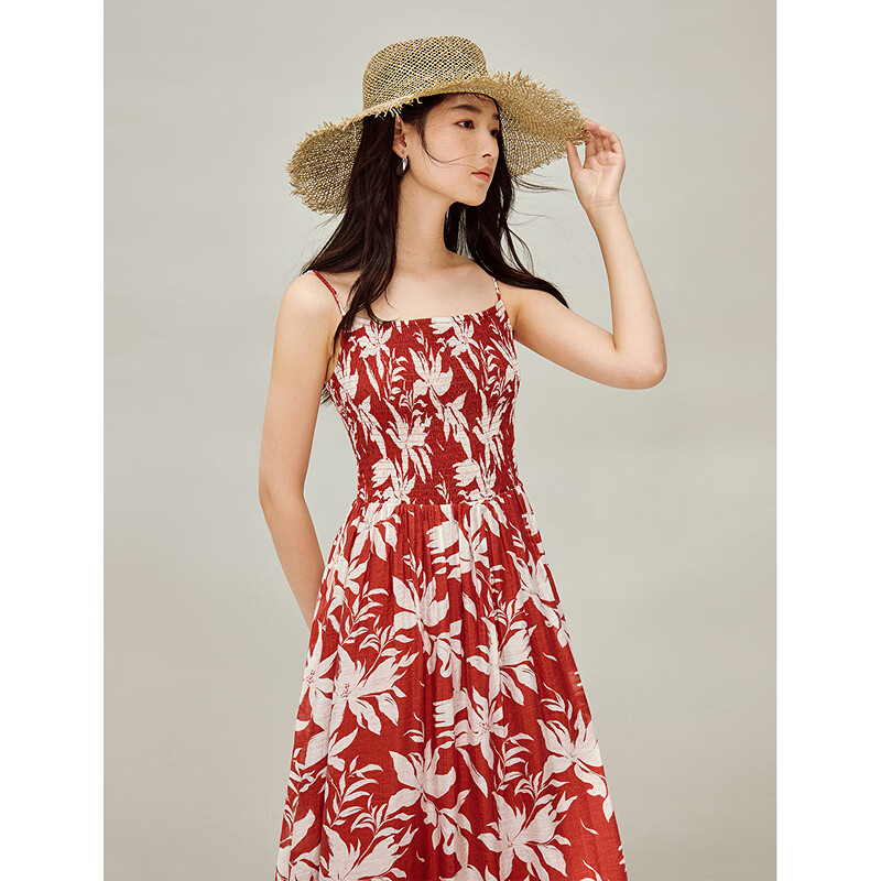 INMAN Floral Dress | Waist-Cinching Spaghetti Strap Floral Dress 2026 Summer New Women's Vacation Dress Klein Blue L