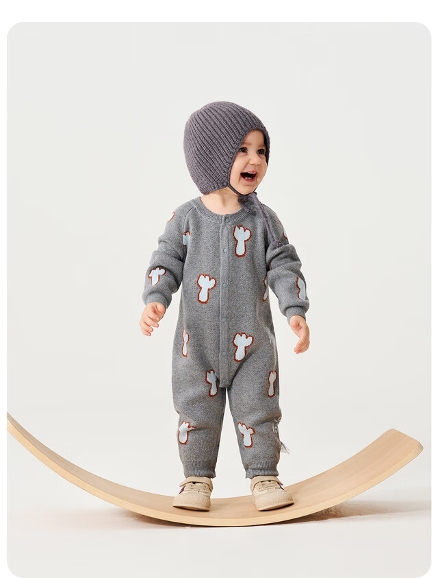 TONGTAI Baby Romper Spring and Autumn Pure Cotton Infant Clothing Children's Casual Knitted Jumpsuit Full Cotton Crawling Suit Gray 73cm 5