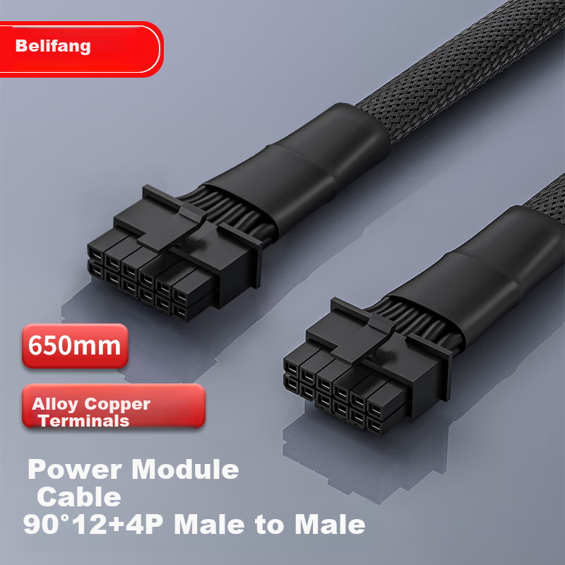 BURLEFRAN Graphics Card Power Cable, 16-Pin (12+4P) Male to Male, 12V HPWR Graphics Card Power Module Customized Cable, for 3090Ti/40 Series - Black, 650mm