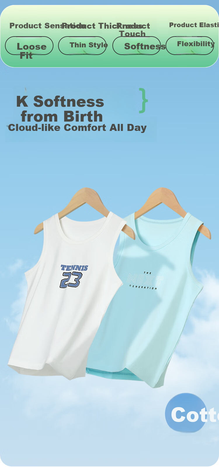 Hodohome Children's Tank Top, Boys' Summer Thin Style, 40s Combed Cotton, Casual Sports Undershirt, 803 White, Size 140 2