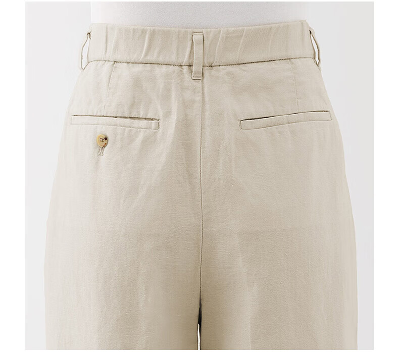 MUJI Women's Hemp Blend Twill Pleated Wide-Leg Pants Black M 2