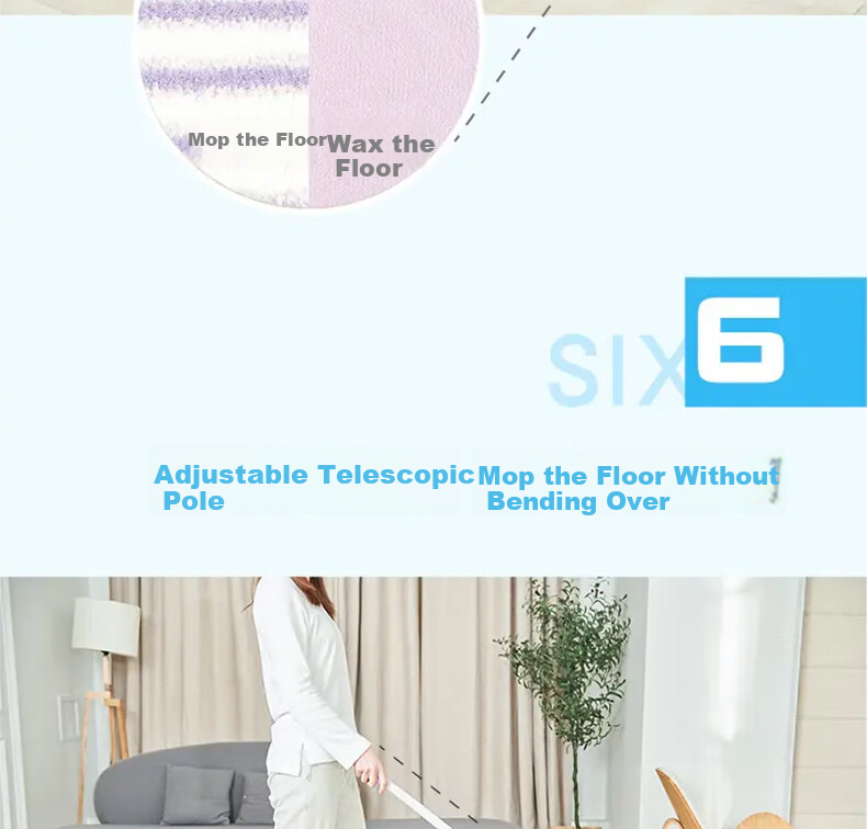 MIAOJIE Flat Mop with 34cm Cloth, 129cm Handle, Household All-In Lazy Person's Floor Mop 10