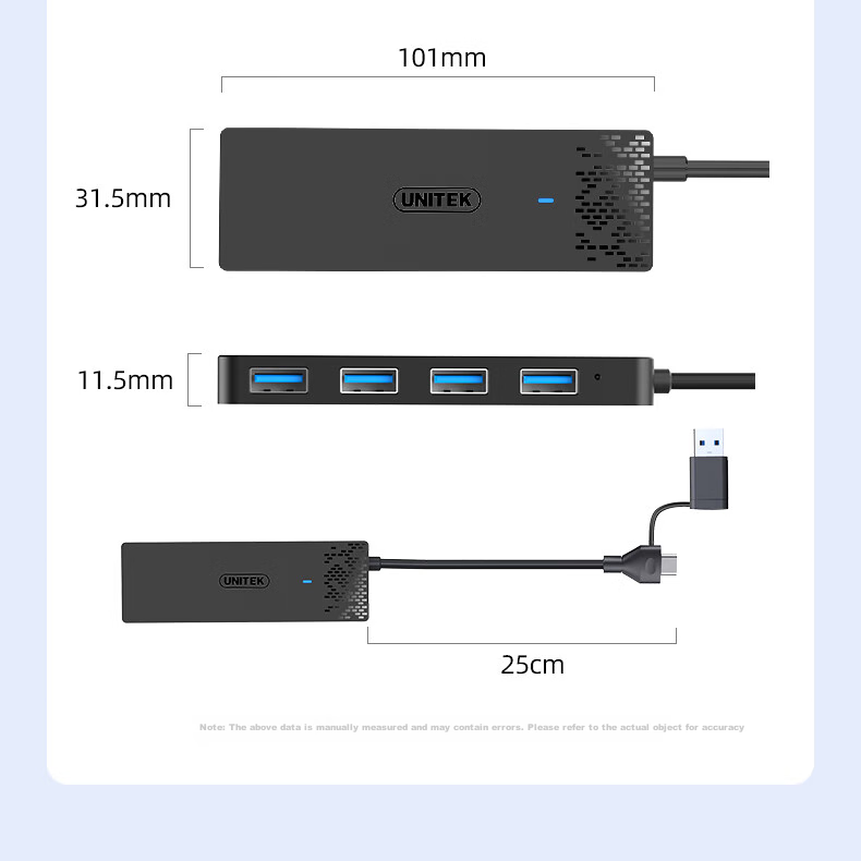 UNITEK USB 3.0 Hub Splitter with 4 Ports USB Expansion Adapter And Power Port USB/Type-C Dual-Port Connector Compatible with Laptops, Tablets And Smartphones Universal One-To Adapter 8