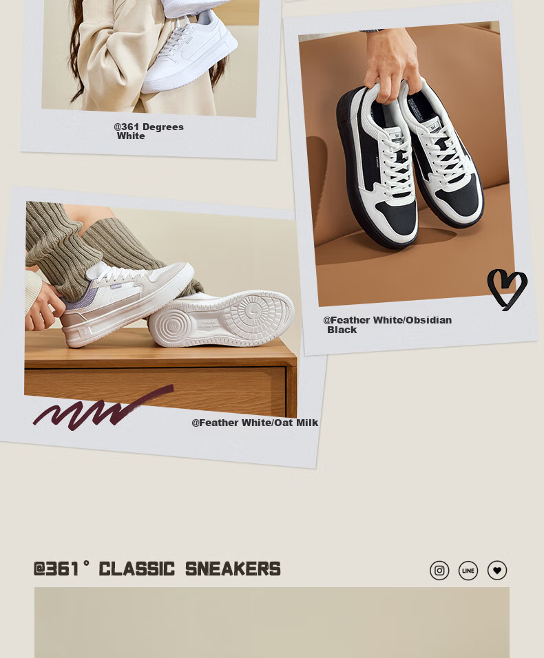 361° Women's Classic White Shoes for Autumn School Season Casual Board Shoes 682536622-1 5