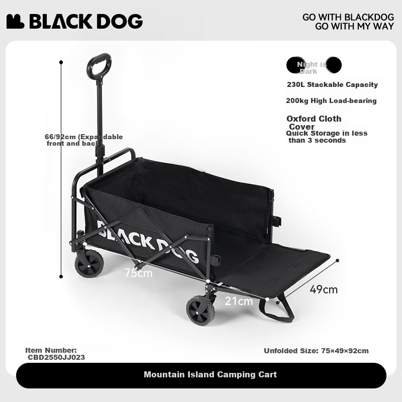 Black Dog Outdoor Camping Cart for Picnics, Grocery Shopping, And Pet Transport with Removable Cargo Bed