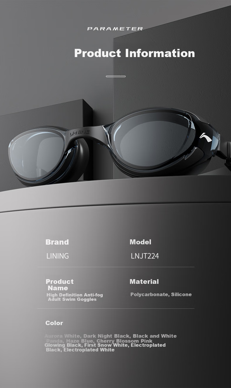 LI-NING Myopia Swimming Goggles, Waterproof And Anti-Fog, High Definition Swimming Glasses for Men And Women, Specialized for Myopia, LNJT224-12 Black, -150 Degree 10