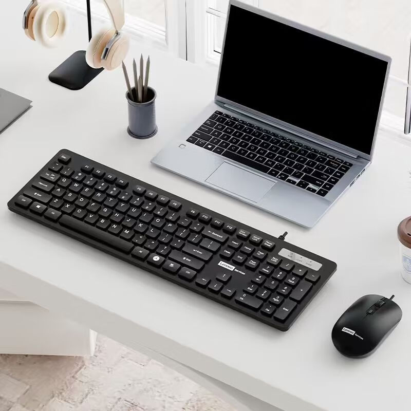 Lenovo Wired Keyboard And Mouse Set TL21 Chocolate Keys Wired Keyboard And Mouse USB Business Computer Office Keyboard Laptop Desktop All-In Keyboard Black