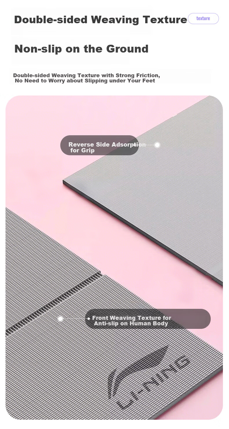 LI-NING Portable Yoga Mat Nap Fitness Mat Professional Non-Slip Training Mat Foldable Pink for Men and Women 3