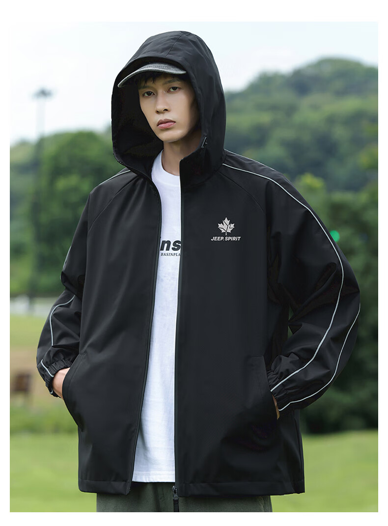 JEEP SPIRIT Men's Hooded Jacket Spring Autumn Outdoor Casual Windproof Sportswear Top 2