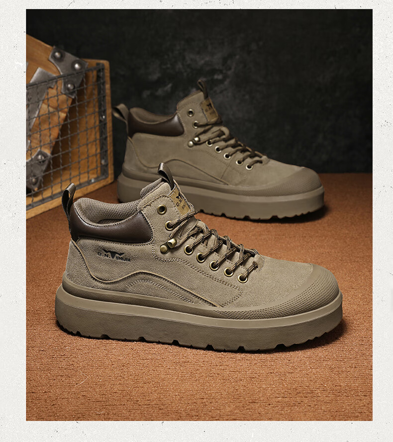 Bull Family Martin Boots Men Autumn Winter New Retro Fashion Round Toe Work Boots Outdoor Thick Sole High Top Shoes 24