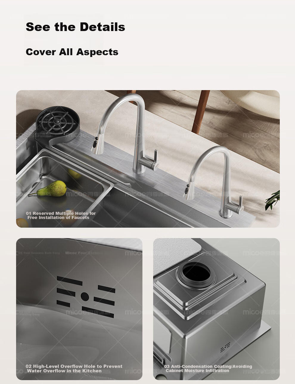 MICOE Kitchen Sink, Handmade Large Single Bowl L9 Series, 316L Stainless Steel Medical Grade, Nano Antibacterial Vegetable Washing Basin, 75 38