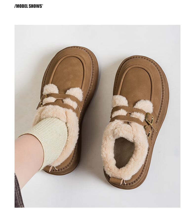 Warrior Women's Winter 2025 New Plush Lined Cotton Boots Warm Thick Sole Fur Shoes Brown Size 39 4