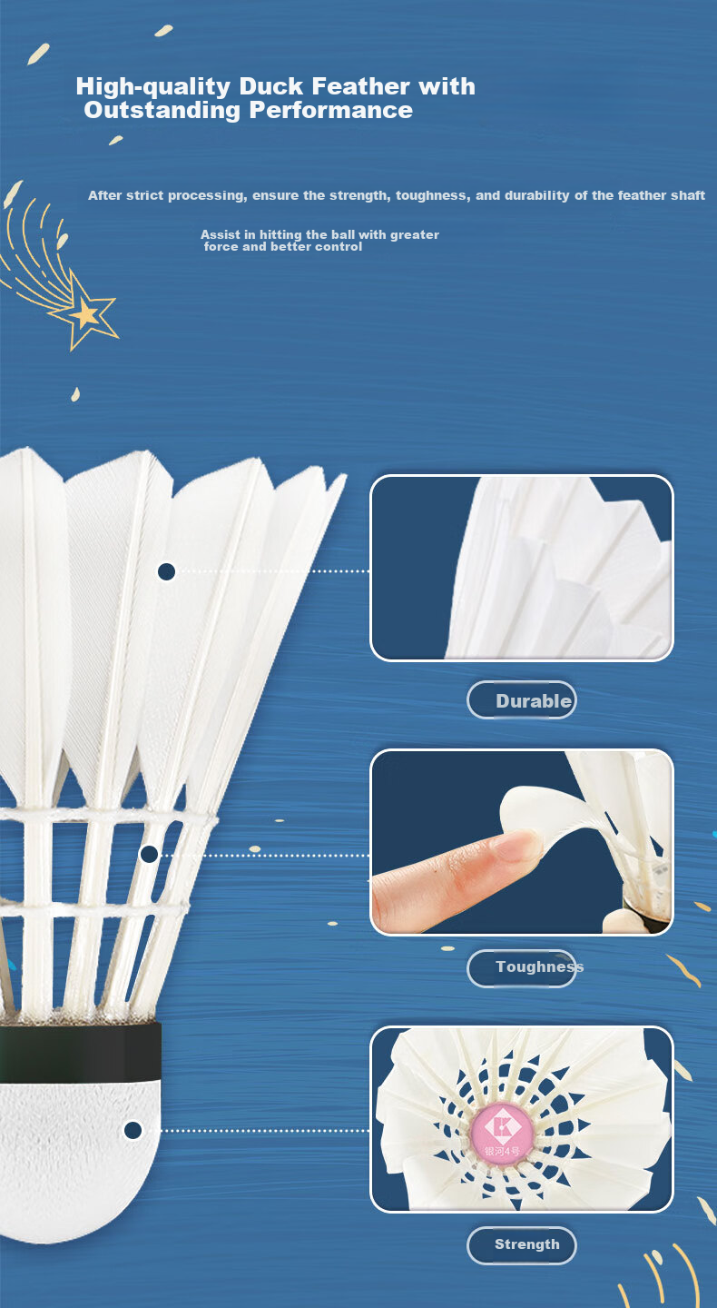 KUMPOO Professional Durable Flying Stable Competition Training Xunfeng Galaxy No. 4 Badminton Shuttlecocks, One Tube of 12 (77 Speed) 6