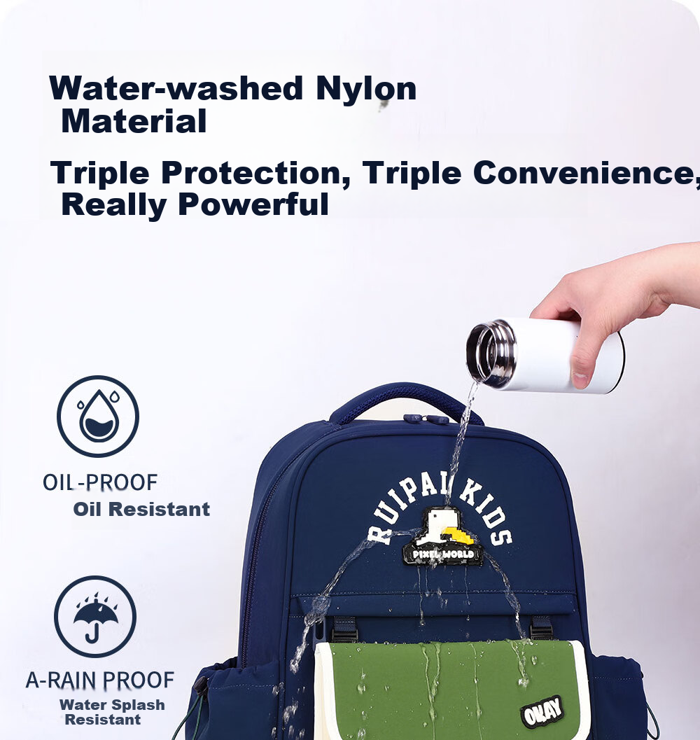RUiPAi Backpack for Primary School Students, Boys And Girls, Lightweight, Spine-Protecting, Detachable, for Grades 1-3 Antibacterial And Water-Resistant 16