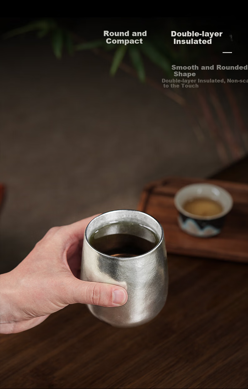 IMOGY Double-Layer Pure Titanium High-End Open Cup, Mini Compact Portable Office Cup, Simple Water Cup, Home Coffee Mug 4