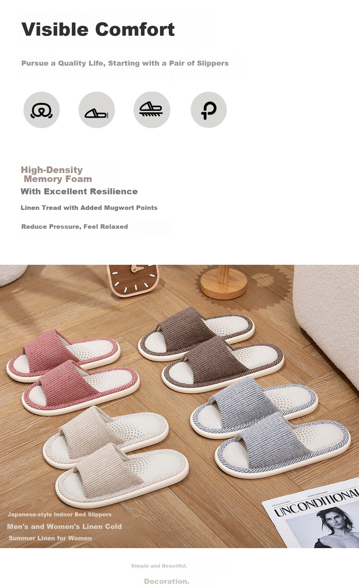 XGGC Four-Season Slippers for Men And Women, Spring And Autumn Indoor Home Use, Mugwort Soft Sole Breathable Cotton Linen Slippers, Brown, Size 40-41 2