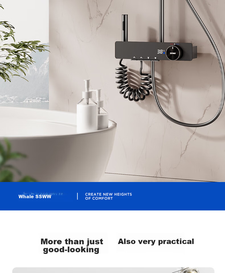 SSWW Bathroom Shower Head, Smart Piano Shower Head, Complete Set, Integrated Full Copper Pressure-Increasing Shower Device, TS9 2