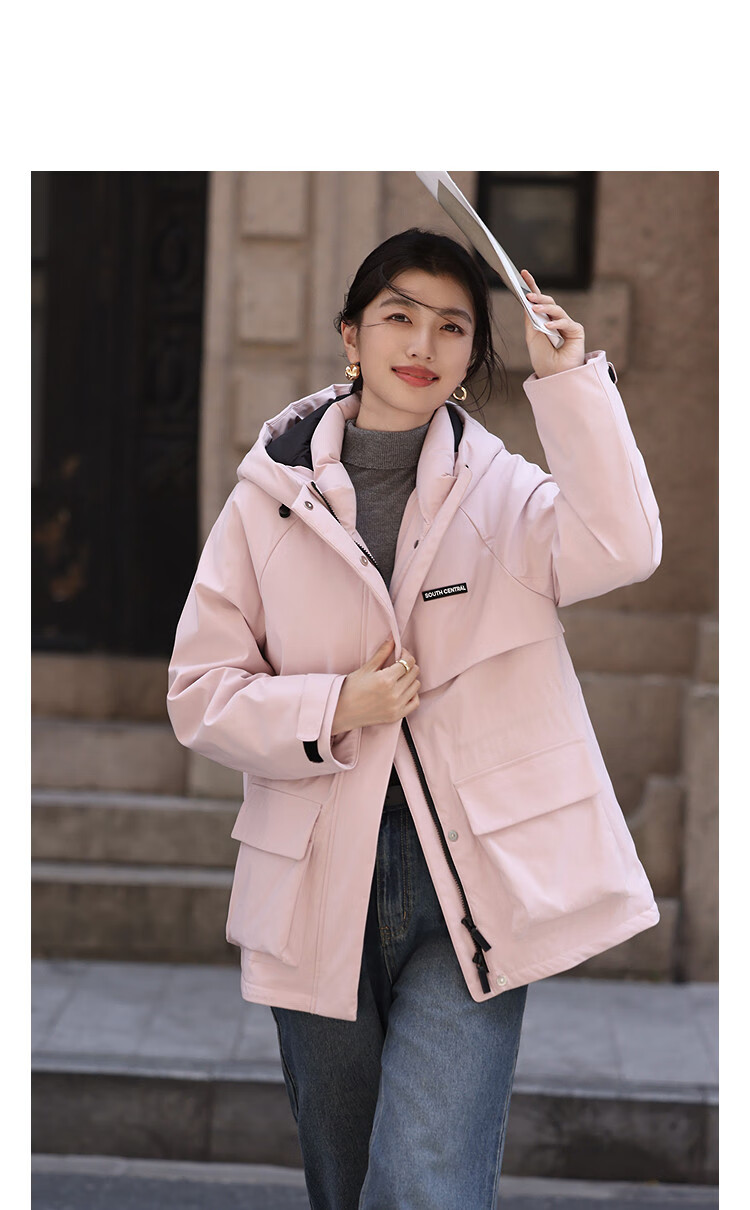 Demana [Three-proof Black Technology] Winter Warm 90% Goose Down Nordic Jacquard Cotton Hooded Velcro Women's Down Jacket 2