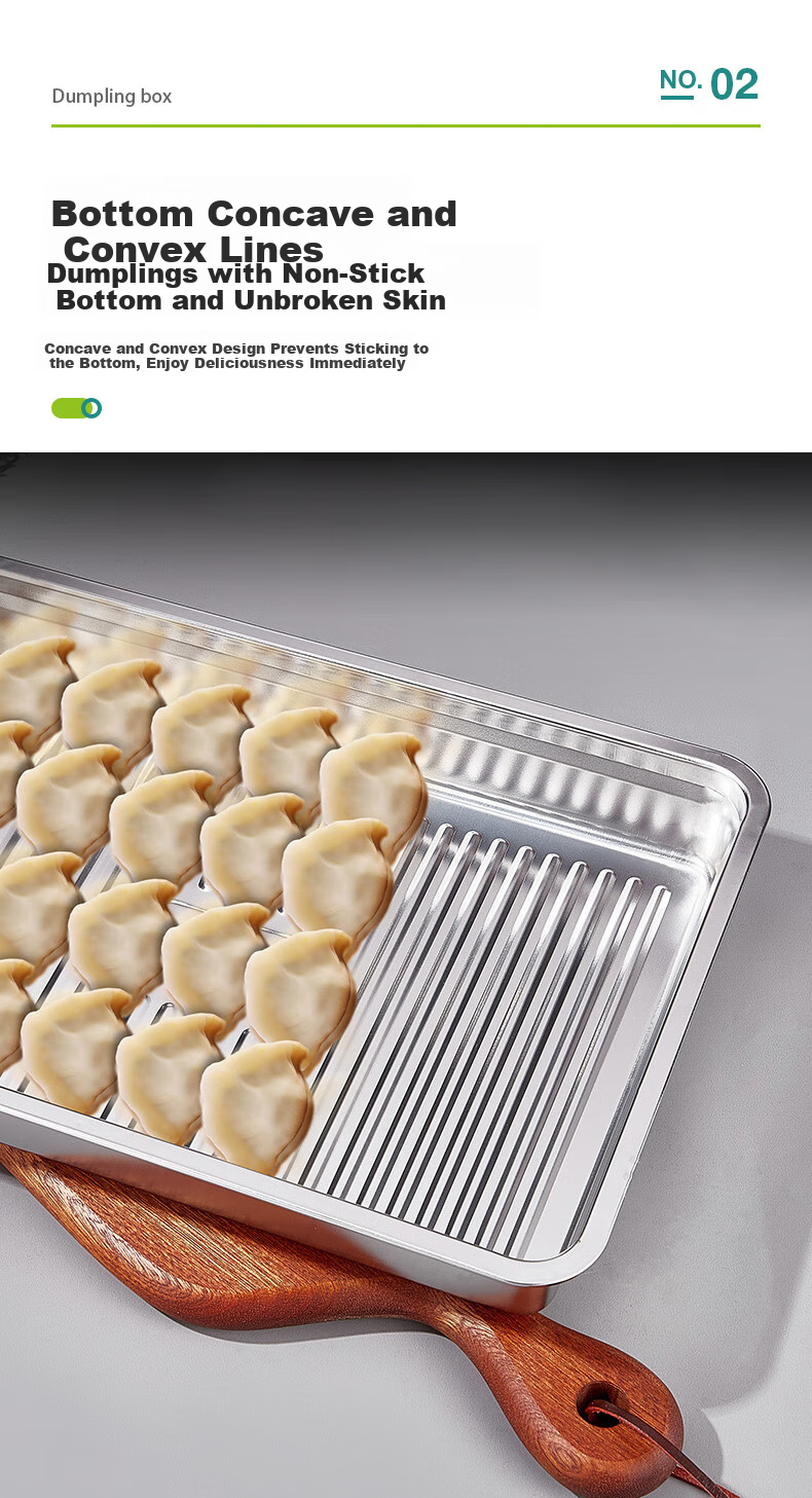 AOmeiyou 304 Stainless Steel Dumpling Box, Home Refrigerator-Specific Frozen Storage Container, Meal Prep Tray for Wonton, 1 Layer with 1 Lid 4