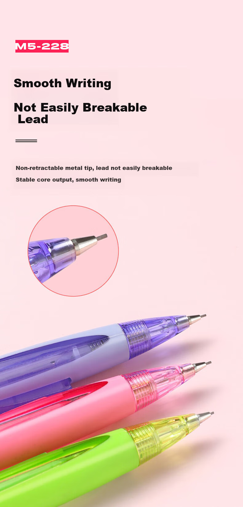 Uni Mitsubishi Student Mechanical Pencil M5-228 with Side Button for Lead Extraction, Eraser Included, Light Green, Single Pack 4