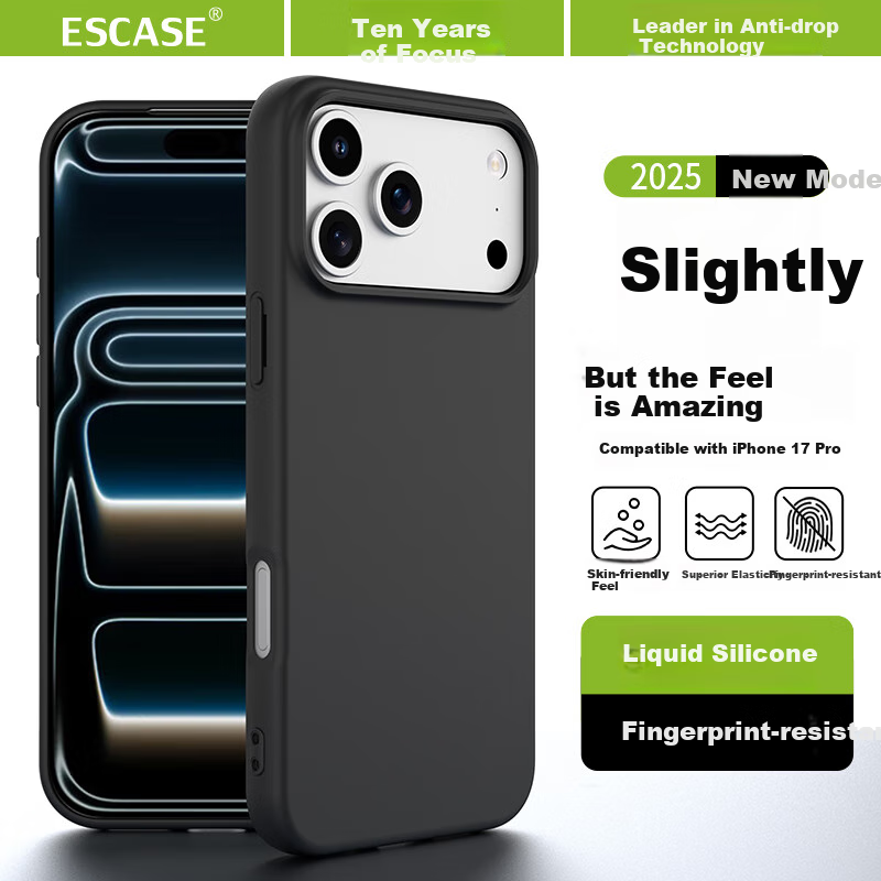 Чехол для телефона ESCAPE iPhone 17 Pro, силиконовый, полный комплект защиты, приятный на ощупь, противоударный, тонкий, черный