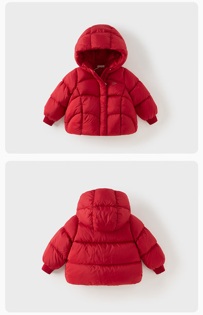 DAVE & BELLA Kids Goose Down Winter Waterproof Thickened Red Jacket Boys Girls Baby New Year Outfit 4