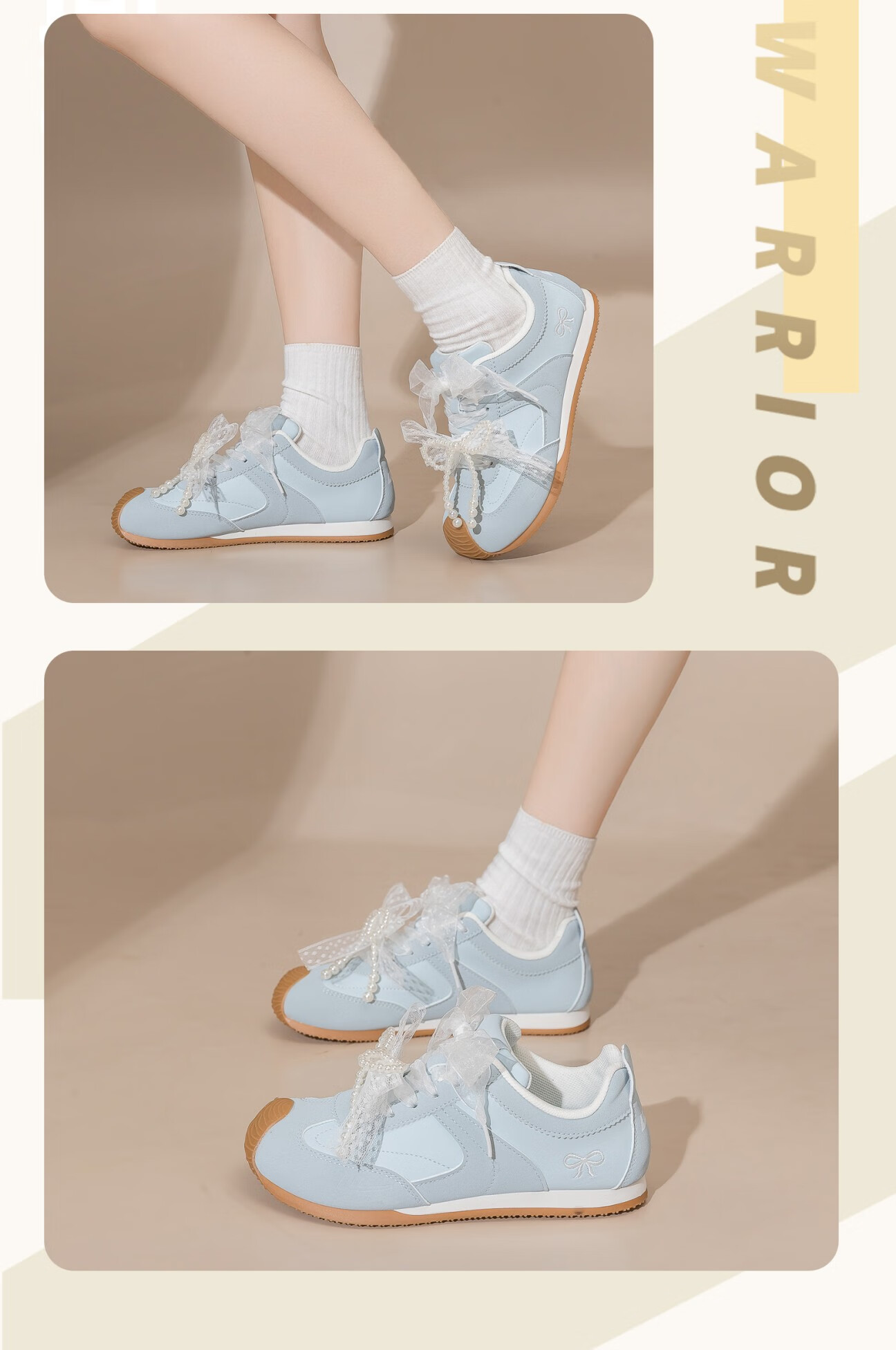 Huili Women's Shoes, Soft Sole Training Shoes, Leather Casual Sneakers WXY5238Z, Misty Blue (With Accessories), Size 37 4