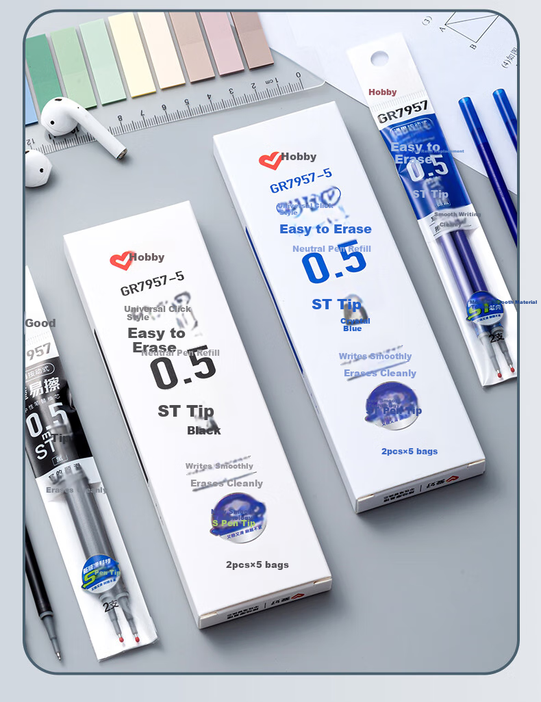 AIHAO [Back to School Essential] Retractable Erasable Pen Refill, 0.5mm Hot Melt Erasable Gel Pen Refill, Blue-Black Bullet Tip, Heat-Sensitive Erasable Pen Refill, Crystal Blue, 30 Pieces, DZ2400 10