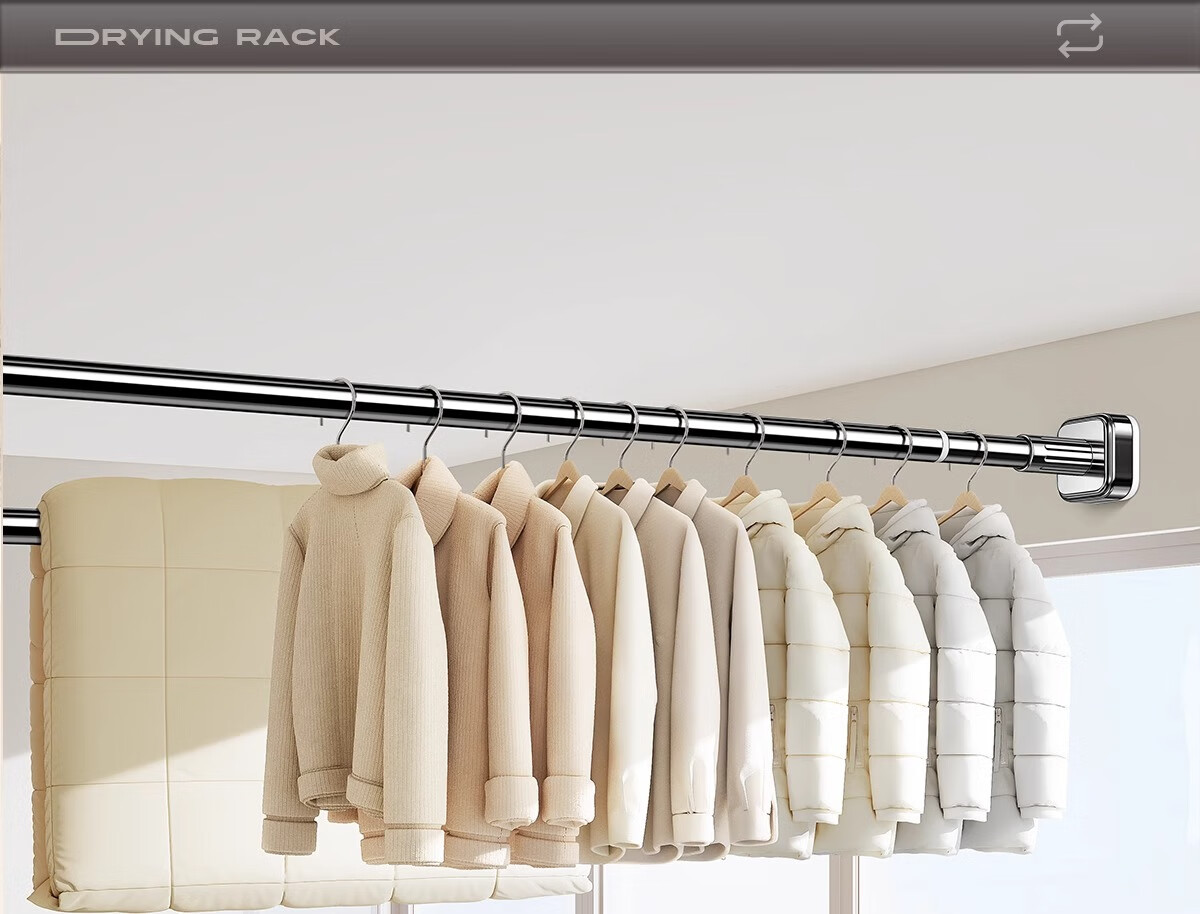 Futuristic No-Drill Telescopic Stainless Steel Clothes Drying Rod Balcony Wall-Mounted Support 340-400cm 1