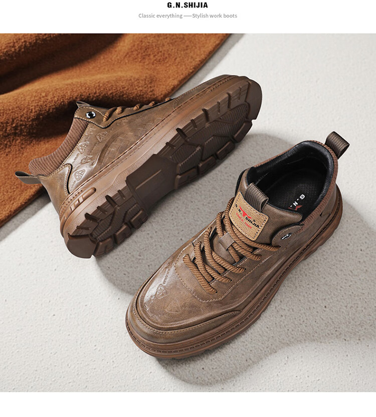 Bull Family Versatile Retro Martin Boots Men Autumn Winter New Thick Sole Height Increasing Work Shoes Comfortable Durable Outdoor Casual Shoes 17