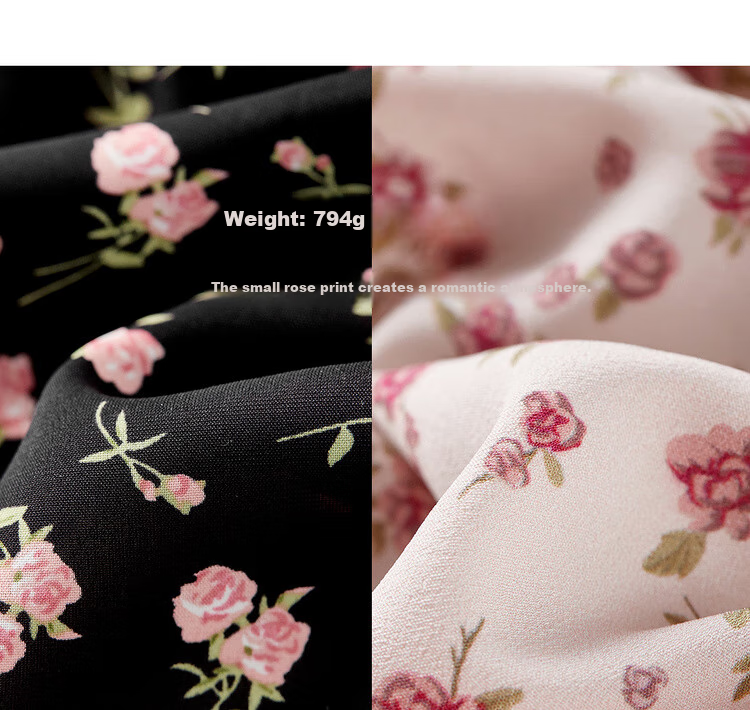 Sentubila V-Neck Trumpet Sleeve Floral Print Dress for Women, Summer Waist-Cinching Slimming A-Line Floral Dress, Romantic Mid-Length Dress with Rose Patter 8