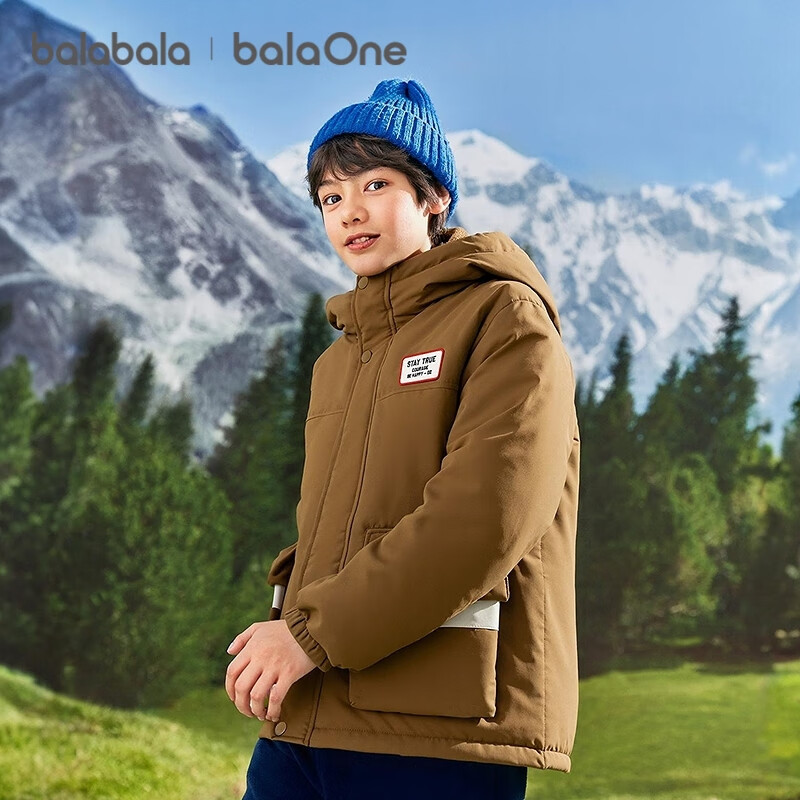 Balabala Boys' Cotton Padded Jacket Kids' Coat 2025 Autumn Winter Fleece Lined Thermal Warm Clothing Trend 208425106101