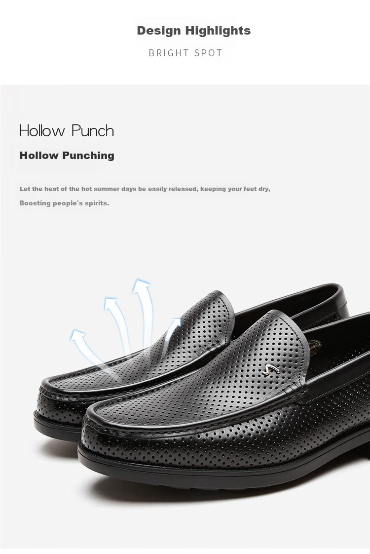 SATCHI Men's Shoes, Breathable Leather Shoes for Men, Hollow-Out Men's Leather Shoes, Sandals, Business Casual Shoes, 752143078Z, Black, Size 39 1