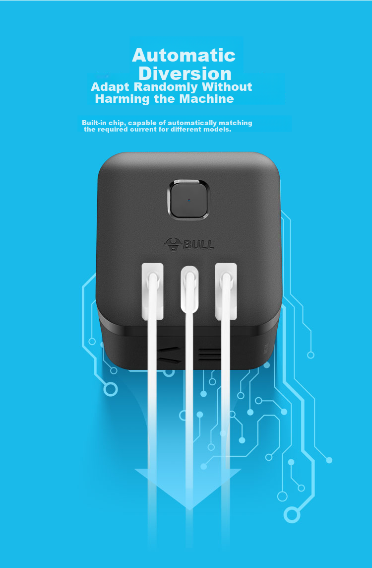 BULL 20W PD Apple Fast Charging Cube Power Strip/Extension Cord/Surge Protector/Desktop Charging Station, Type-C+USB+3 Outlets, 3 Meters Long, Black, GNV-UU2203H, Master Switch 9