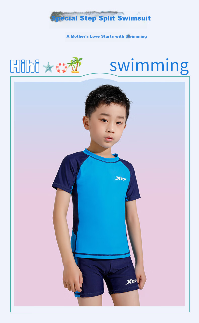 XTEP Children's Swimwear Set, Boys' Swimsuit, Summer Beach Two-Piece Suit for Toddlers And Older Kids, Swimming Gear, Royal Blue, Size 165 1