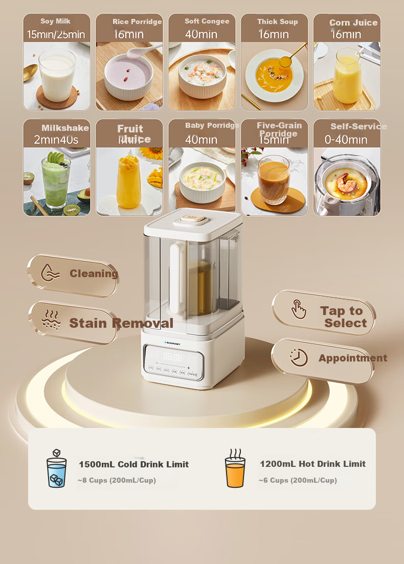 BLAUPUNKT [0 Coating All Glass] Steam Blender, Home Soy Milk Maker, Fully Automatic No-Cook Juicer, Low Noise, Programmable, Titanium Steel Blade C07 6